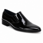 Pantofi barbati negri lac din piele naturala fara sireturi cu talpa neagra GKR818ELN